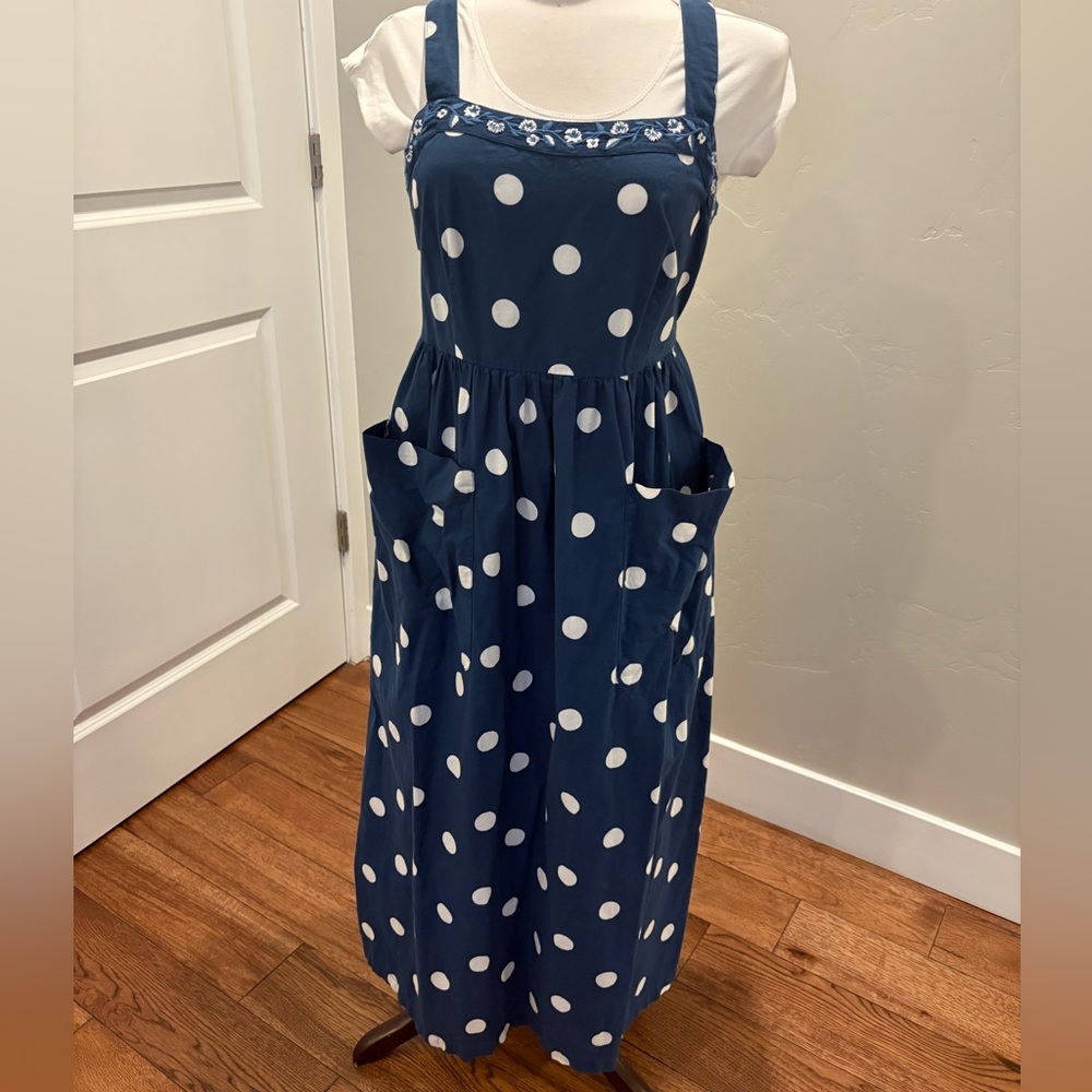 April Cornell Navy and White Polka Dot Maxi Dress